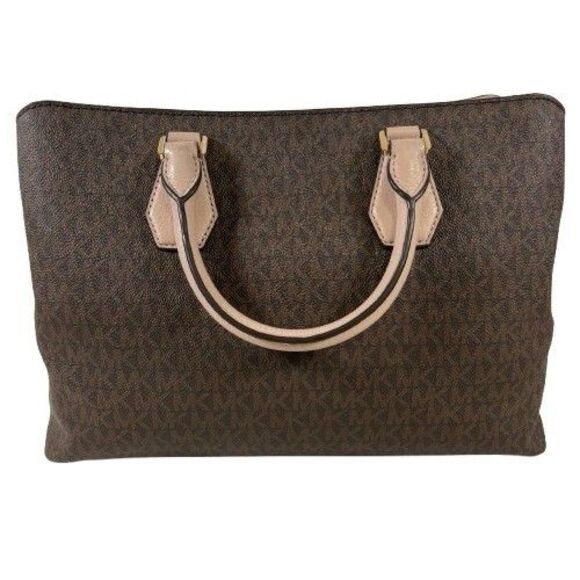 Michael Kors Camille Signature Logo & Leather Satchel Shoulder Bag Brown Pink - Picture 7 of 16